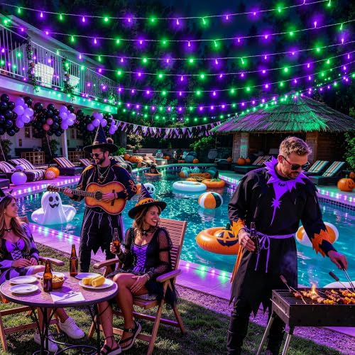 200 LED Purple Green Halloween Lights Indoor Outdoor (66 Foot)