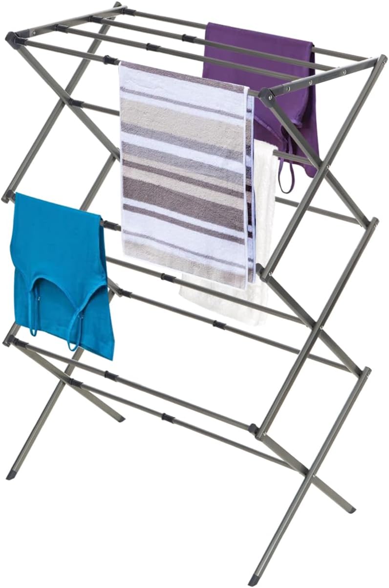 BLACK+DECKER 3 Tier Expandable Collapsing Foldable Laundry Rack for Air Drying Clothing, Space Saving Heavy Duty Lightweight Metal Drying Rack(Silver) - NestledHome