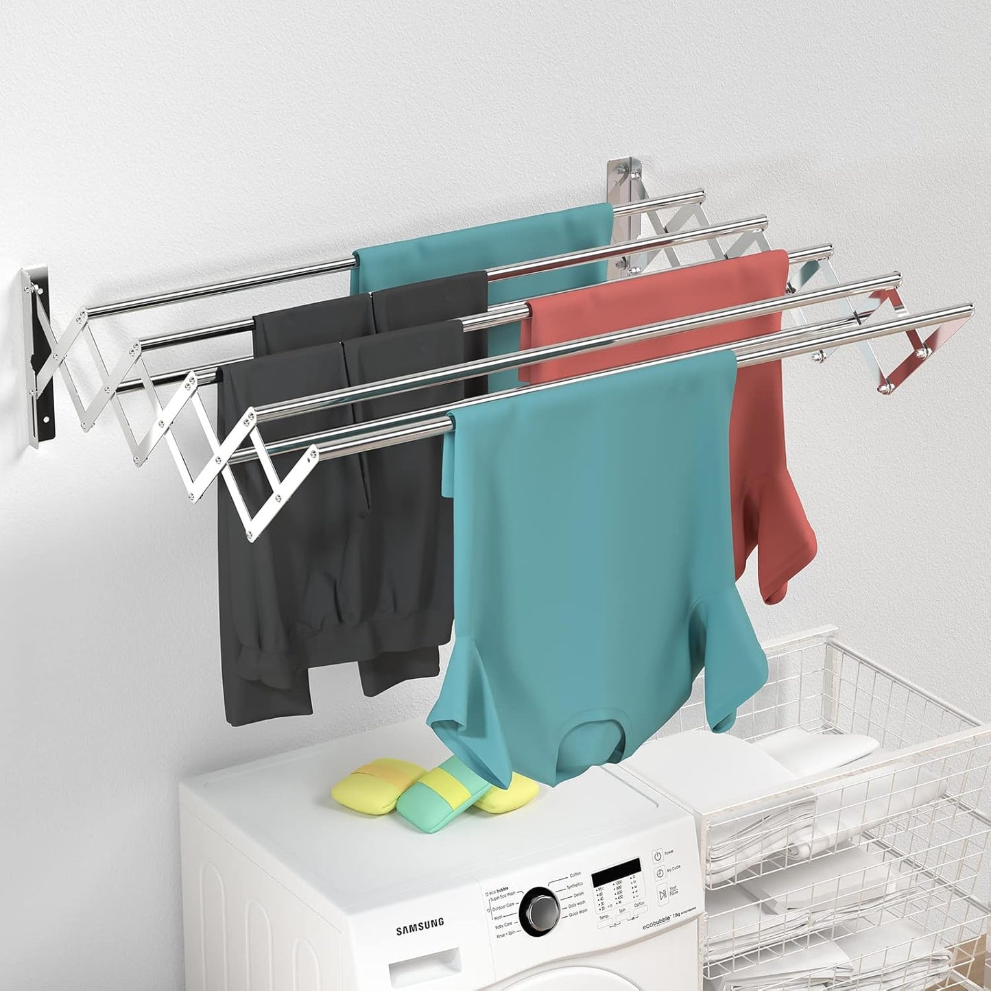 Guevara Wall Mounted Clothes Drying Rack,Stainless Steel Foldable Drying Rack for Laundry Room/Bathroom Tower，Easy to Install 31-inch Rod, 120 lbs Large Capacity- Indoor and Outdoor Use - NestledHome