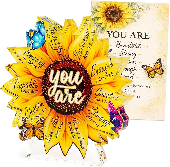 Christian Gifts for Women Acrylic Decor, Religious Gift for Women, Birthday Gifts, Bible Verse Sunflower Decor, Inspirational Scripture Gift for Her Mom Daughter Sister Aunt Teacher Best Friend