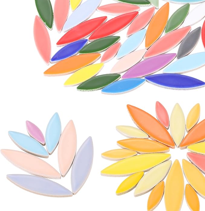 uxcell Ceramic Mosaic Tile, About 200g Teardrop Leaf Tile Mosaic Block for Handicrafts Artwork, Red/Yellow/Green/Blue/Purple/Pink/White