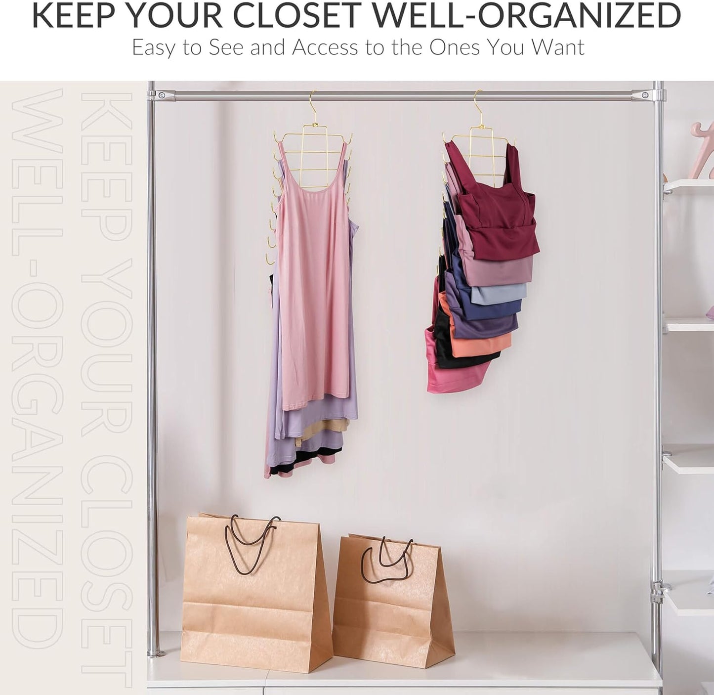 ZEDODIER Tank Top Hanger, Space Saving Bra Hamgers, Non-Slip Hanging Sport Bras Holder, Closet Organizers and Storage for Camisoles Tank Tops Bras Ties Swimsuits Strappy Dress, Gold - NestledHome