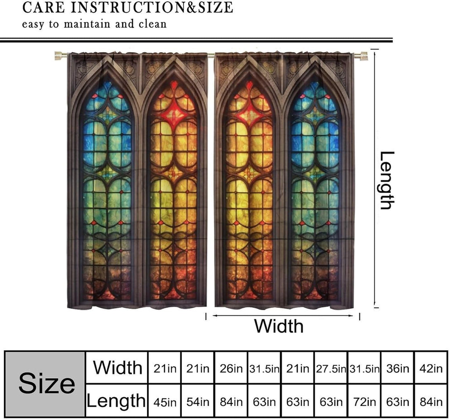 Stained Glass Curtains,Mid Century Vintage Style Abstract Art Home Decor Drapes for Bedroom Living Room Kitchen Window Treatment 2 Panels Set Total Size 52" W X 84" L Inch