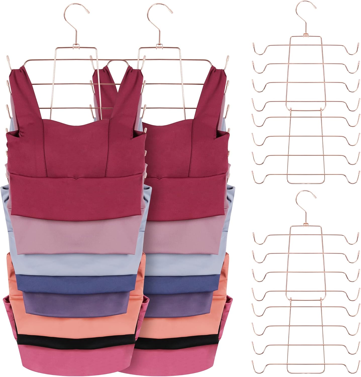 ZEDODIER Tank Top Hanger, 4 Pack Space Saving Bra Hangers, Non-Slip Hanging Sport Bras Holder, Closet Organizers and Storage for Camisoles Tank Tops Bras Ties Swimsuits Strappy Dress, Rose Gold - NestledHome