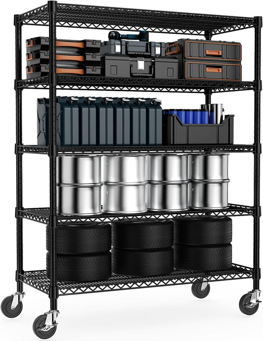 Garage Shelving 5 Tier Industrial Metal Shelving Units for Commercial, Basement, Pantry, Warehouse, School, Black Heavy Duty Easy Assembly 23.6" D x 53.2" W x 73.6" H - NestledHome