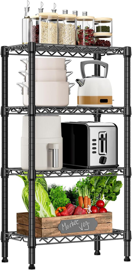 1000 lbs 4 Tier Shelf Metal Storage Shelves Wire Rack Closet Organizers with PP Board for Garage Kitchen Bathroom Laundry Black 11.8" D x 21.7" W x 39.5" H - NestledHome