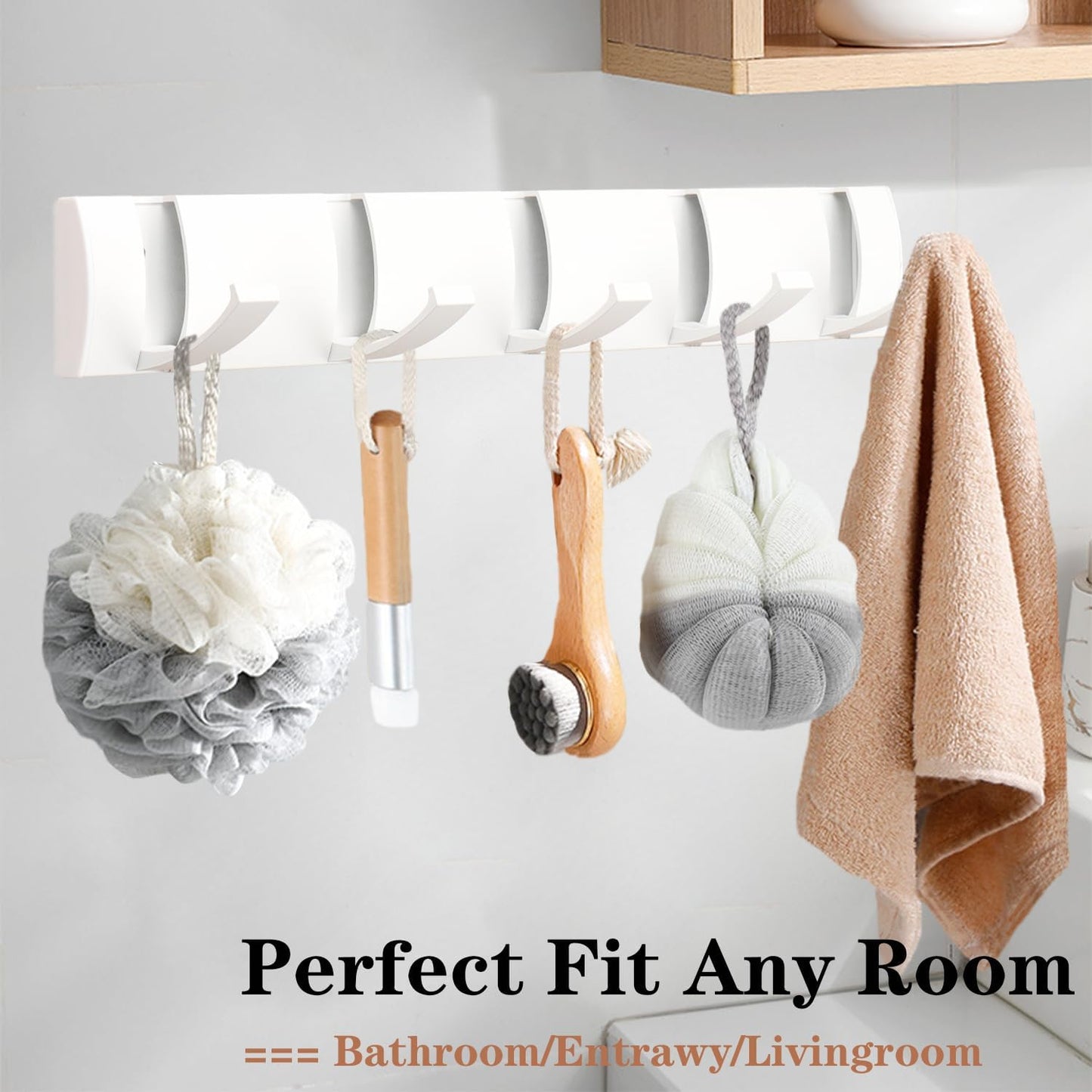 Folding Coat Hooks, Wall Mounted Coat Rack with 5 Retractable Hooks, Heavy Duty Towel Rack for Bathroom Wall Hook for Hanging Clothes Bathrobe, Stainless Steel Coat Hanger for Entryway(White) - NestledHome