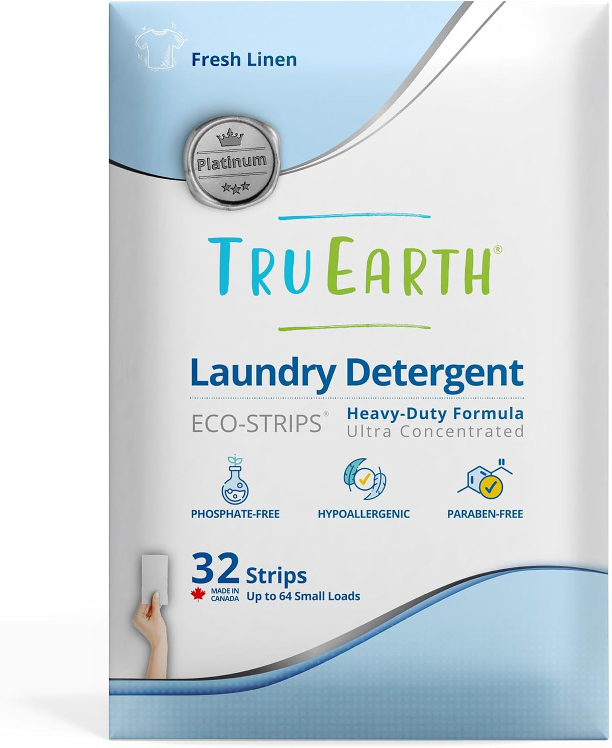 Tru Earth Platinum - Heavy Duty Laundry Detergent Sheets - Up to 64 Loads (32 Count), Fresh Linen Scent - Ultra-Concentrated Formula - Eco-Friendly Laundry Sheets - NestledHome