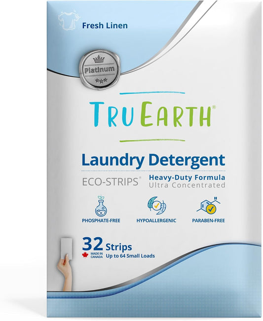 Tru Earth Platinum - Heavy Duty Laundry Detergent Sheets - Up to 64 Loads (32 Count), Fresh Linen Scent - Ultra-Concentrated Formula - Eco-Friendly Laundry Sheets - NestledHome