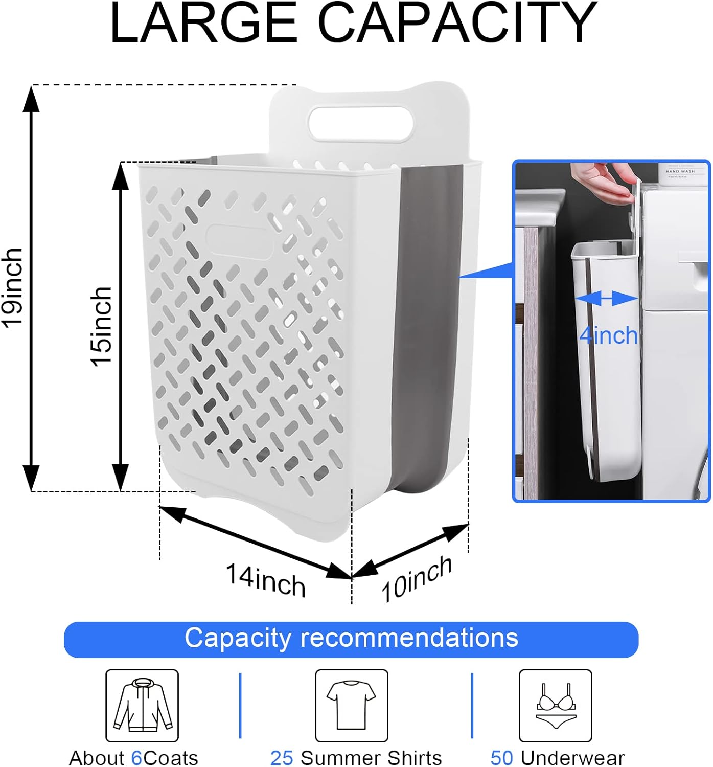 Laundry Basket Hamper,Hanging Wall Collapsible Laundry with Handle,Space-Saving Foldable Storage Dirty Washer Organizer Bin Multi-function Container Waterproof Durable,Set of 2(XL&M) - NestledHome
