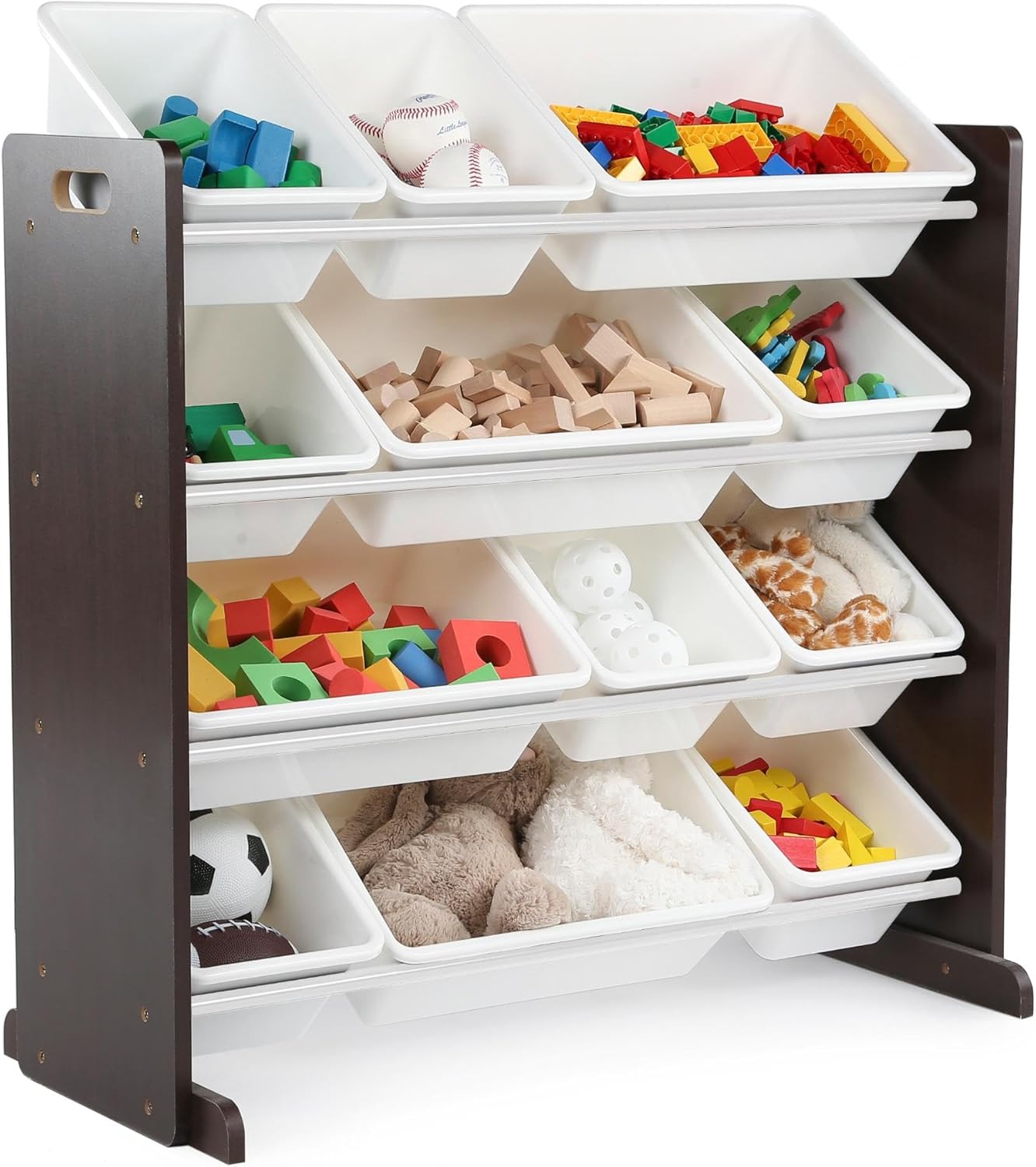 Humble Crew Kids Toy Storage Organizer with 12 Plastic Bins, Espresso/White – Removable Bins for Playroom, Bedroom, Toddler Furniture for Boys and Girls Ages - NestledHome