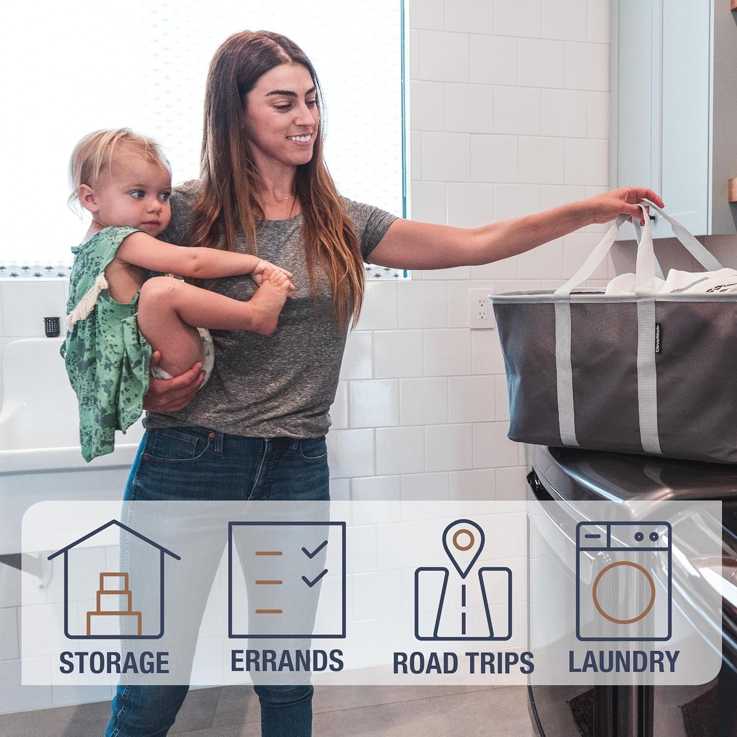 CleverMade Collapsible Laundry Tote - Midnight Black Shadow Gray 2-Pack 50L - Foldable Storage Organization Container for Clothes Laundry Room Storage - NestledHome