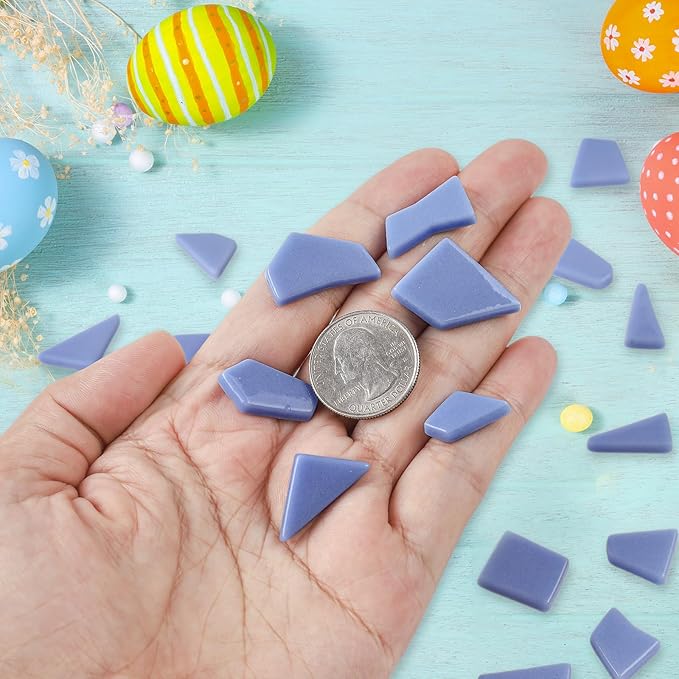 Youway Style Blue Glass Mosaic Tiles for Crafts Bulk,200g Broken Glass Pieces for DIY Spring Garden Mosaic Art Decor,Easter Decor