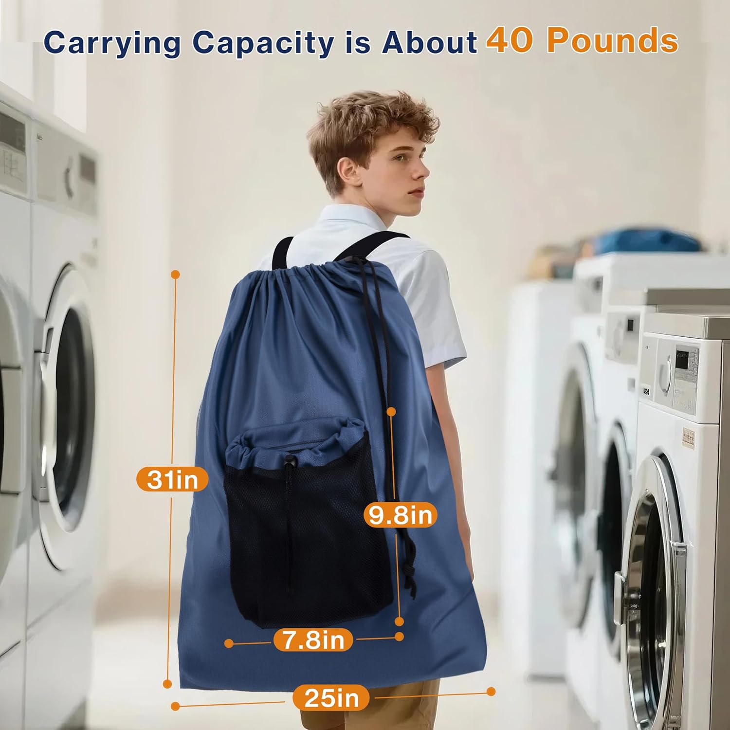 2-Pack Backpack Laundry Bags, Heavy Duty Laundry Bag Backpacks with Adjustable Shoulder Straps, Door Hanging Washing Bag, Laundry Hamper Lining for College Dorm, Travel, Laundromat - NestledHome