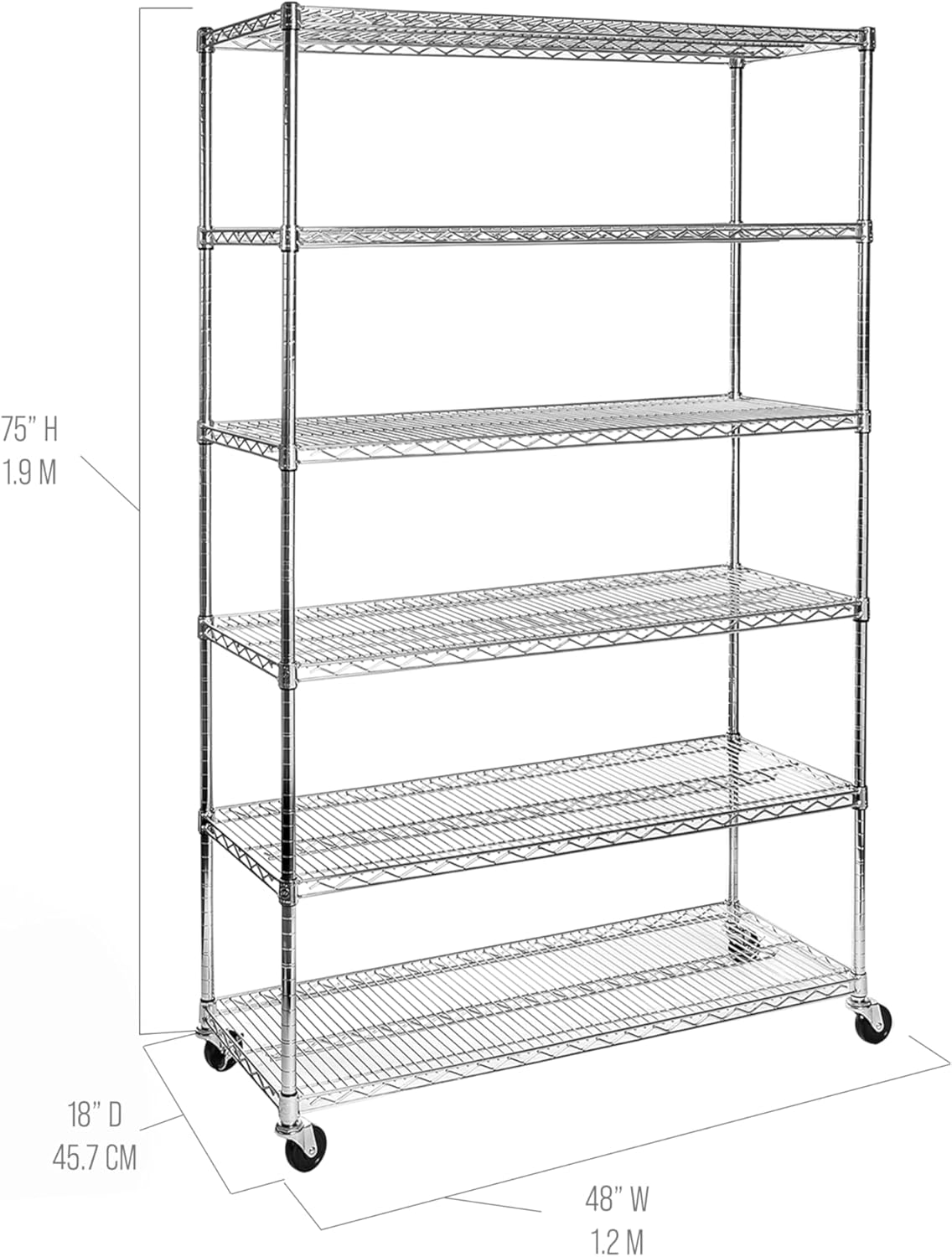 Seville Classics UltraDurable Heavy Duty NSF Solid Steel Wire Rack Storage Unit Wheels, 6-Tier Shelving, 48" W x 18" D - NestledHome