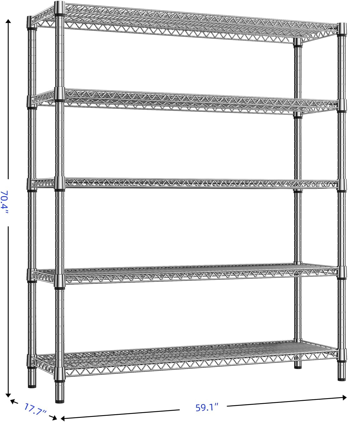 2200 Lbs 5 Tier Storage Rack Metal Wire Shelving Unit, Storage Standing Shelf Organizer for Laundry Bathroom Kitchen Pantry Closet Garage, Chrome 17.7" D x 59.1" W x 70.4" H - NestledHome
