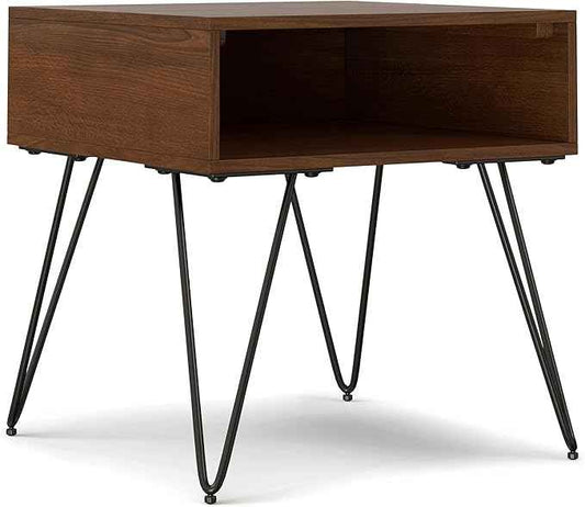 SIMPLIHOME Hunter Industrial 22 inch Wide Metal End Table in Walnut Veneer for The Living Room and Bedroom
