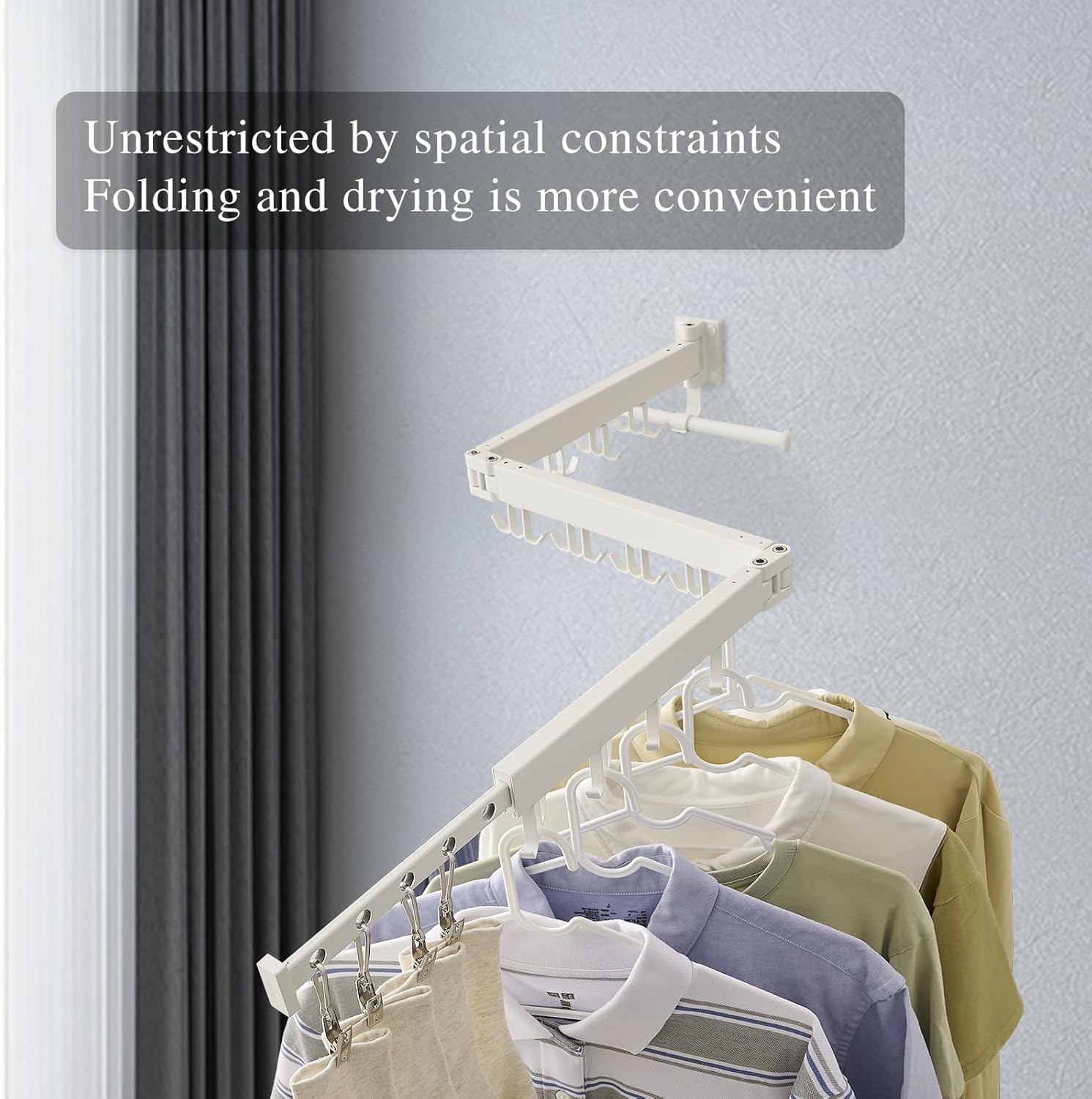 Wall Mounted Clothes Drying Rack,Drying Rack Clothing Wall Mount with Foldable Features(Tri-Fold),Space Saver,Wall Mounted Drying Rack for Laundry Balcony Bathroom (White) - NestledHome