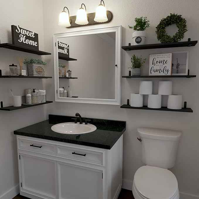 WOPITUES Wood Floating Shelves Set of 6, 24 inch Long Floating Shelves for Wall Decor, Farmhouse Shelf for Bedroom, Bathroom Storage Shelves, Book Shelves for Living Room - Black