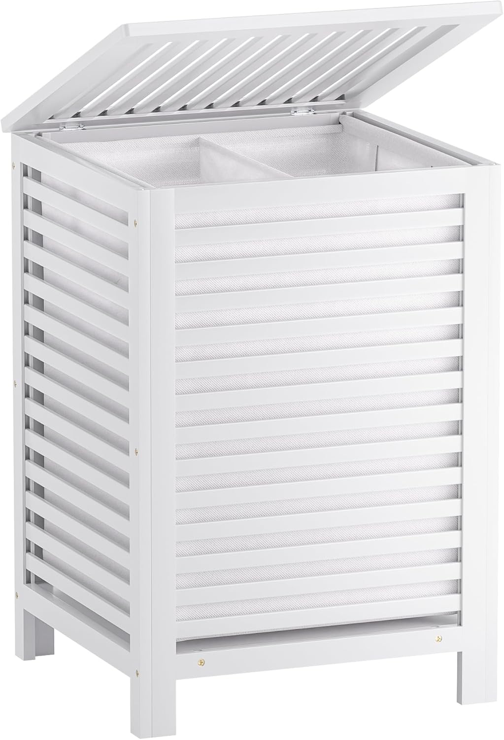 SMIBUY Double Laundry Hamper with Lid, 120L Bamboo Laundry Basket with Removable Liner Bag, 2-Section Clothes Divider Laundry Sorter for Laundry Room, Bathroom, Bedroom (White) - NestledHome