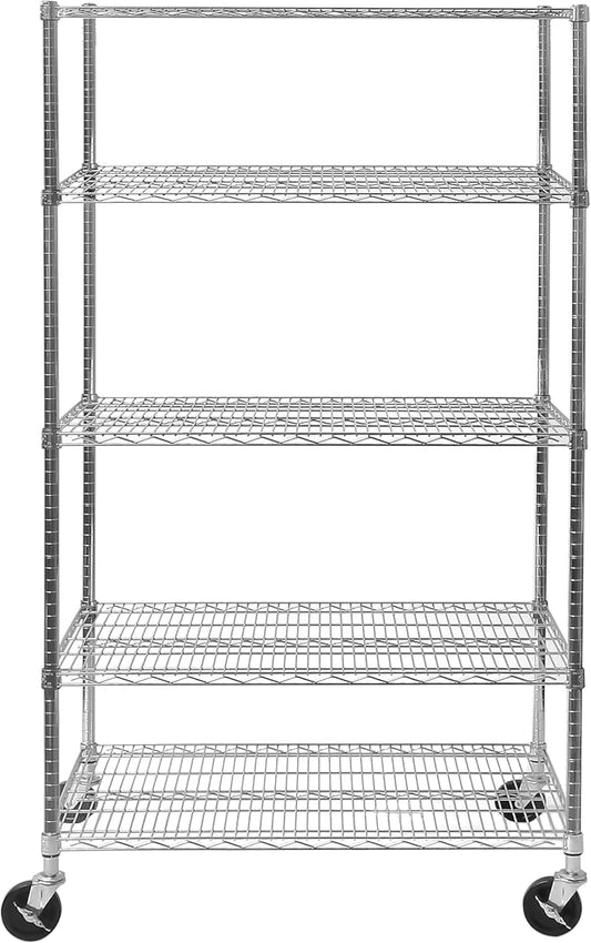 Seville Classics UltraDurable Heavy Duty NSF Solid Steel Wire Rack Storage Unit Organizer for Garage, Warehouse, Office, Restaurant, Classroom, Kitchen, 5-Tier Shelving, 48" W x 24" D - NestledHome