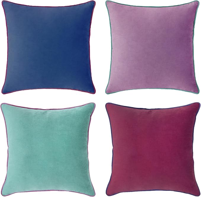MONDAY MOOSE Decorative Throw Pillow Covers Cushion Cases, Set of 4 Soft Velvet Modern Double-Sided Designs, Mix and Match for Home Decor, Pillow Inserts Not Included (18x18 inch, Purple/Blue)