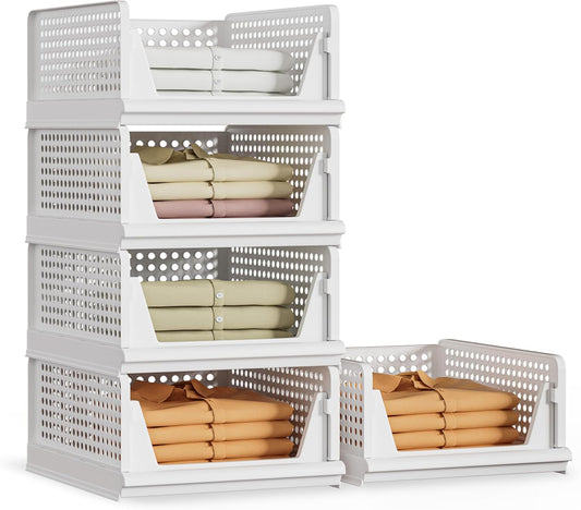 5 Pack Stackable Plastic Storage Basket Closet Organizer Bin Foldable Clothes Organizer Storage Drawer Shelf Container for Living Room Bathroom Kitchen Office (5L) - NestledHome