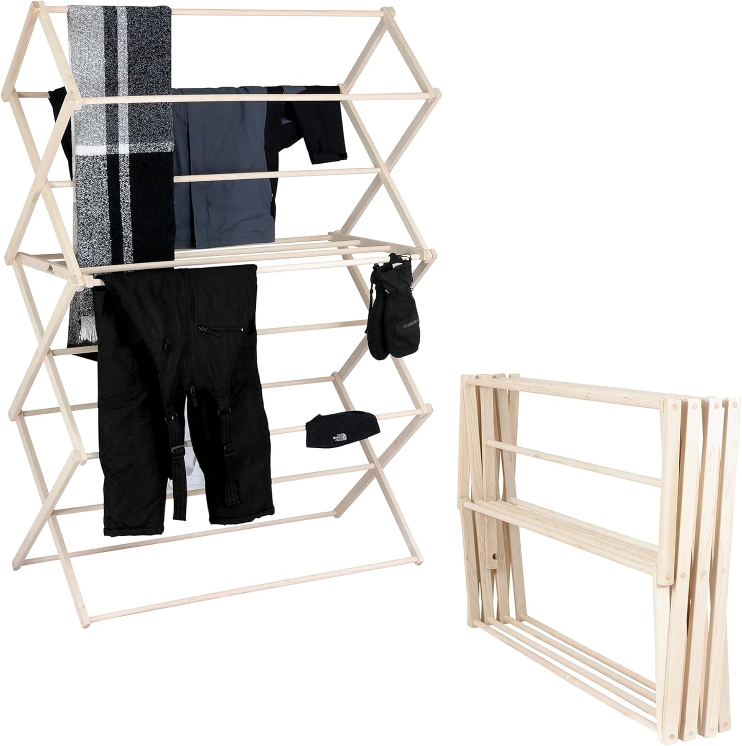Pennsylvania Woodworks Clothes Drying Rack: Solid Maple Hard Wood Laundry Rack for Blankets, Towels, Bedding & More, Heavy Duty Folding Drying Rack, Made in USA, No Assembly Needed, XXLarge - NestledHome