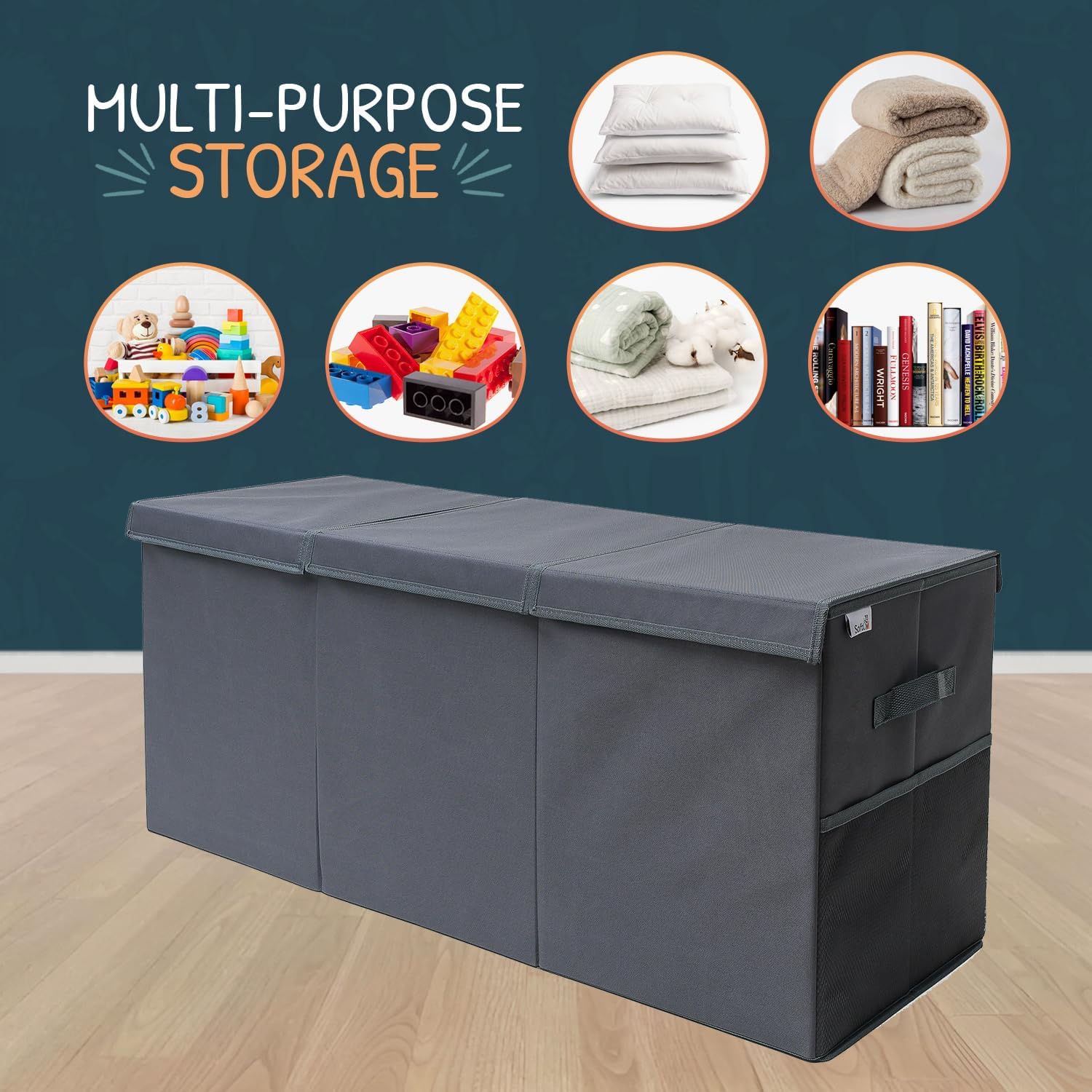 Extra Large Toy Storage Organizer with Lid - Sturdy, Collapsible Toy Chest Storage Box Design - Toys Bin with Dividers for Kids, Nursery, Bedroom, Playroom 37"x16"x14" - NestledHome