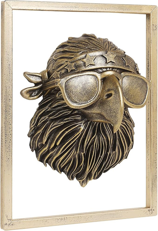 Newinhome Animal Heads Wall Decor (Includes Metal Frame) Resin Animals Sculptures Head Wall Hanging Decoration Gold vintage Wall Sculpture for Living Room Bedroom Office(Eagle)