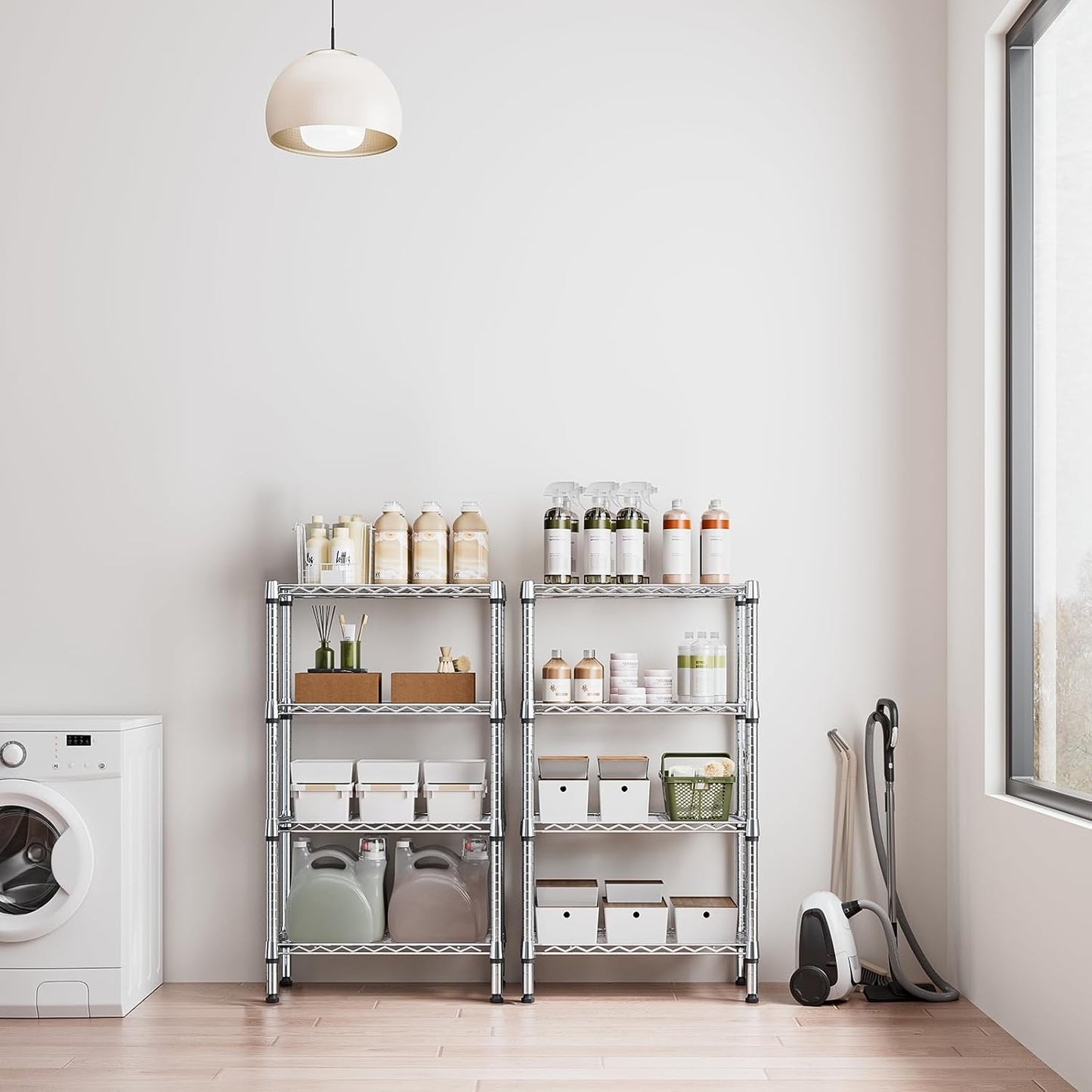 1000 lbs 4 Tier Shelf Metal Storage Shelves Wire Rack Closet Organizers for Garage Kitchen Bathroom Laundry Chrome 11.8" D x 25.6" W x 45.5" H - NestledHome
