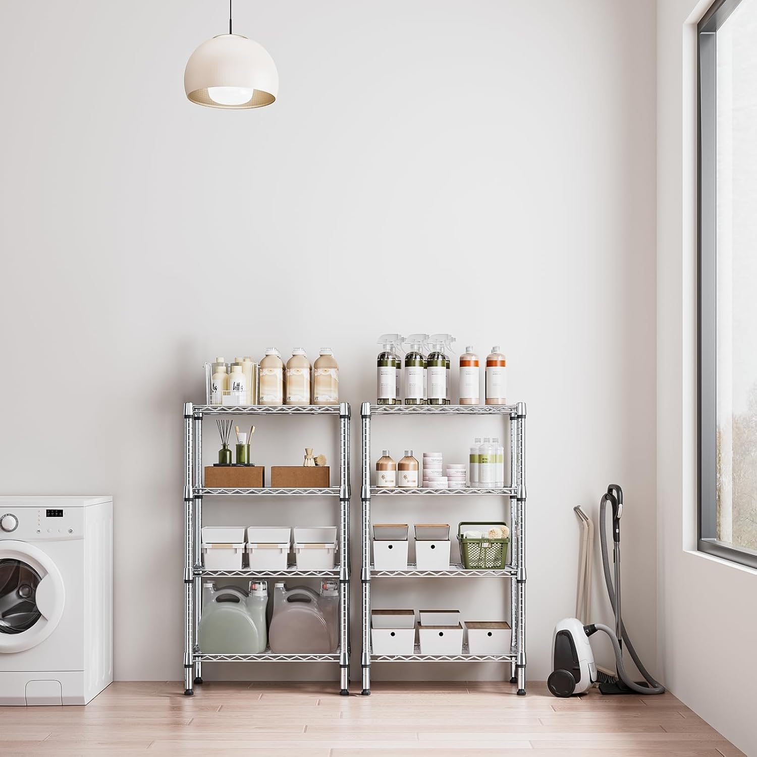 1000 lbs 4 Tier Shelf Metal Storage Shelves Wire Rack Closet Organizers for Garage Kitchen Bathroom Laundry Chrome 11.8" D x 25.6" W x 45.5" H - NestledHome