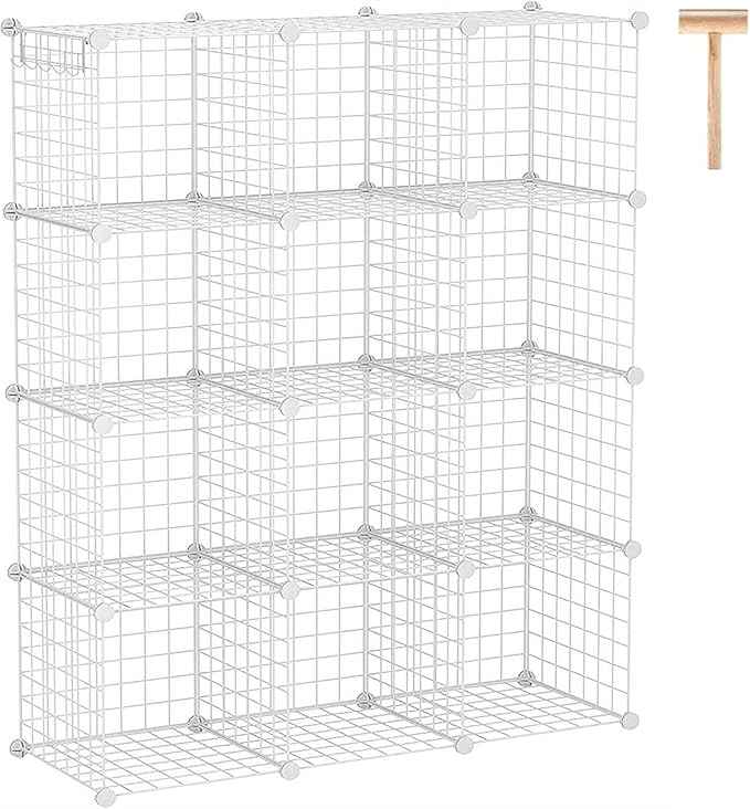 C&AHOME Wire Cube Storage, 12-Cube Storage Organizer Metal, C Grids Storage Bins Shelving, Modular Bookshelf Shelf, Closet Cabinet Ideal for Bedroom, Office 36.6”L x 12.4”W 48.4”H White