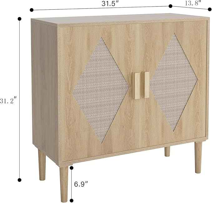 GarveeHome Buffet Cabinet with Storage, Storage Cabinet with 2 Rattan Decorated, Sideboard Cabinets, Accent Cabinets for Living Room, Dining Room, Entryway, Natural