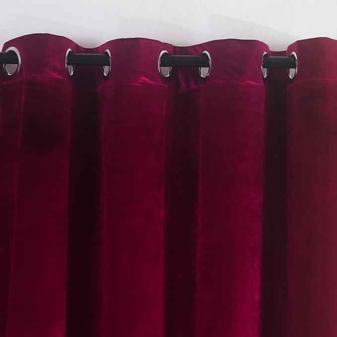 Cherry Home Set of 2 Heavy Velvet Flannel Blackout Window Curtains Drapes with Top Grommet Draperies Eyelet 52 Inches Wide by 120 Inches Long,Burgundy for Bedroom Living Room