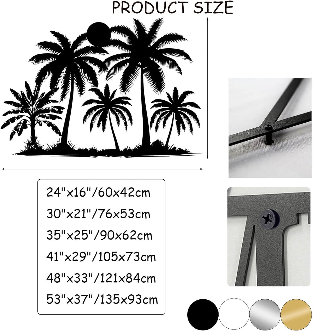 Tuglona Metal Palm Tree with Sunset Wall Decor, Tropical Palm Tree Metal Wall Art, Tropical Wall Decor, Sun Wall Art, Beach Wall Decoration, Coastal Trees Wall Hanging (White, 53"x37"/135x93cm)
