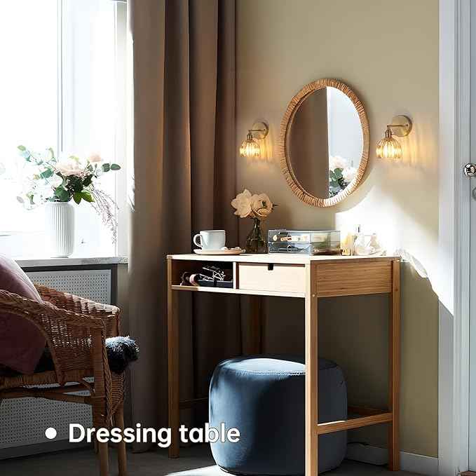 Vintage Wall Sconces with Amber Tulip Glass Lampshade 180 Degree Adjustable Brass Sconces Hradwired Modern Wall Lighting Fixture with Switch for Bedside Bedroom Doorway