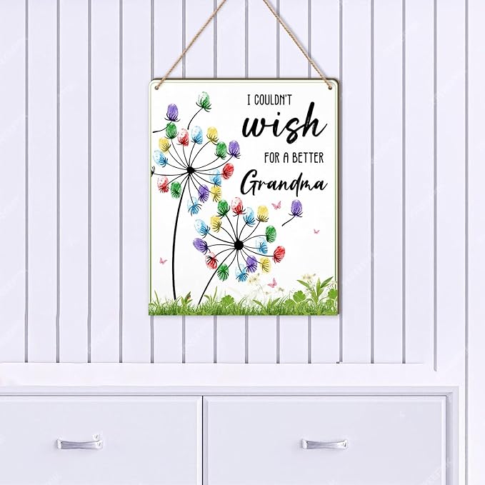 Dandelion DIY Custom Mothers Day Gift for Grandma Fingerprint Sign, Finger Prints Grandma Craft for Baby, First Mothers Day for Grandma, Memory Keepsake Kids Activity PreK Preschool (Wish Grandma)