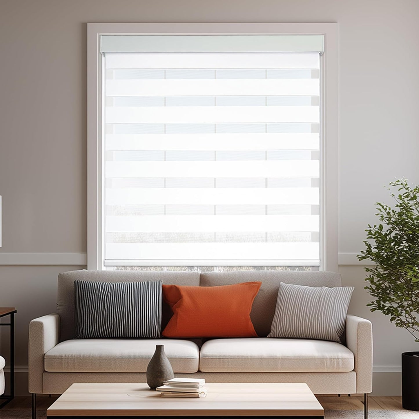HESTIA Cordless Zebra Blinds Light Filtering Roller Shades Blackout Indoor Window Blind for Home Office,White,40" W x 60" H