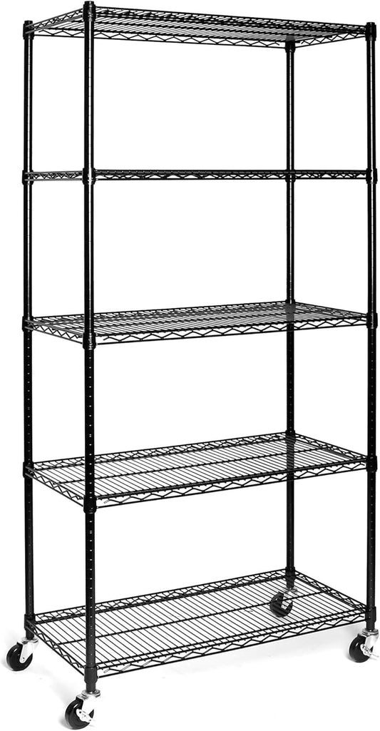 Seville Classics UltraDurable Heavy Duty NSF Solid Steel Wire Rack Storage Unit, Organizer for Garage, Warehouse, Office, Restaurant, Classroom, Kitchen, Black, 5-Tier Shelving, 36" W x 18" D - NestledHome
