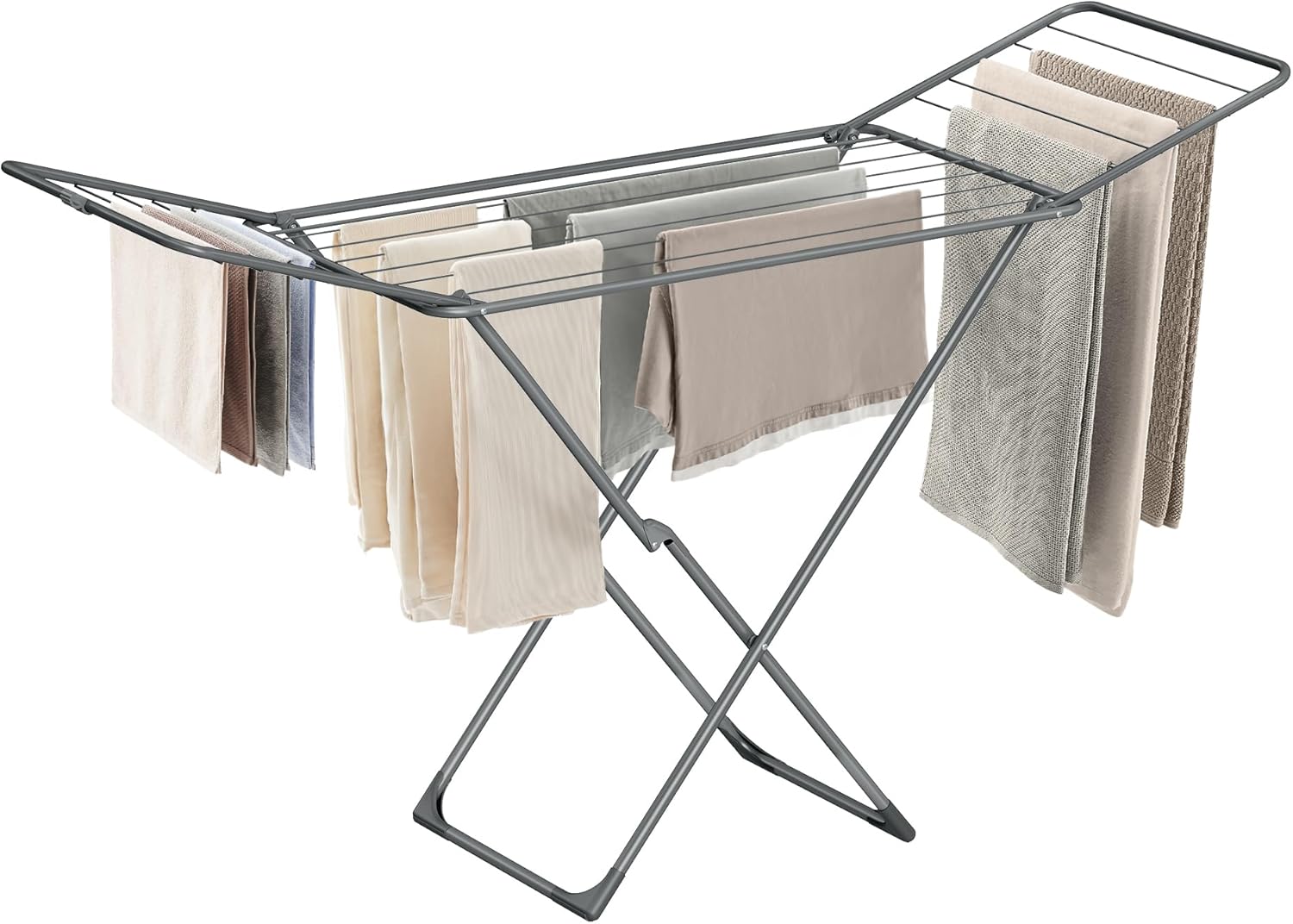 SONGMICS Clothes Drying Rack, Metal Laundry Drying Rack, Foldable, Space-Saving, Free-Standing Airer, with 2 Gullwings, Indoor Outdoor Use, Bed Linen Clothing, Gray ULLR540G01 - NestledHome
