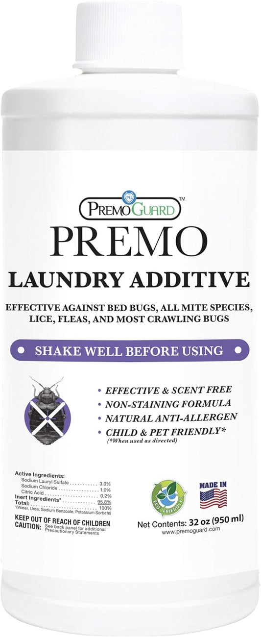 Premo Guard Bed Bug & Mite Laundry Detergent Additive 32 oz – Child & Pet Friendly – Stain & Odor Free – Best Natural Non-Toxin Treatment - NestledHome