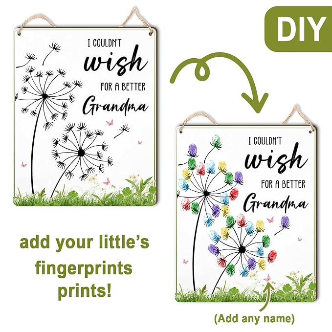 Dandelion DIY Custom Mothers Day Gift For Grandma Fingerprint Sign, Finger Prints Grandma Craft for Baby, First Mothers Day For Grandma, Memory Keepsake Kids Activity PreK Preschool (Wish Grandma) -26