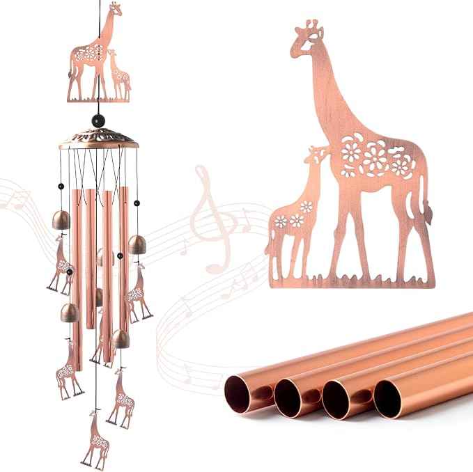 JOBOSI Brass Giraffe Wind Chime, for Women,Giraffe Wind Chime Outdoor, Handmade Metal Garden Wind Chimes,Melodic Weatherproof, Gift for Mom/Grandma