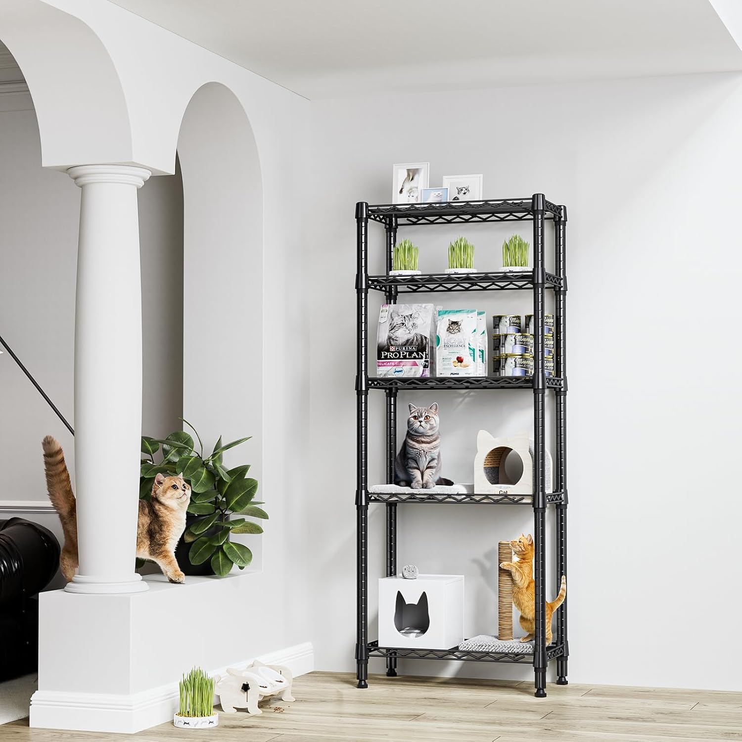 1250 lbs 5 Tier Shelf Metal Storage Shelves Wire Rack Closet Organizers for Garage Kitchen Bathroom Laundry Black 11.8" D x 23.6" W x 59.5" H - NestledHome