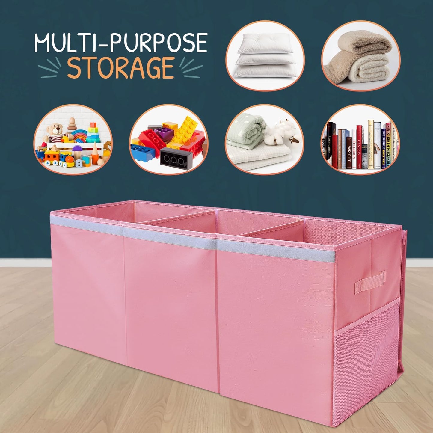 Extra Large Toy Storage Organizer with Lid - Sturdy, Collapsible Toy Chest Storage Box Design - Toys Bin with Dividers for Kids, Nursery, Bedroom, Playroom 37"x16"x14" - NestledHome