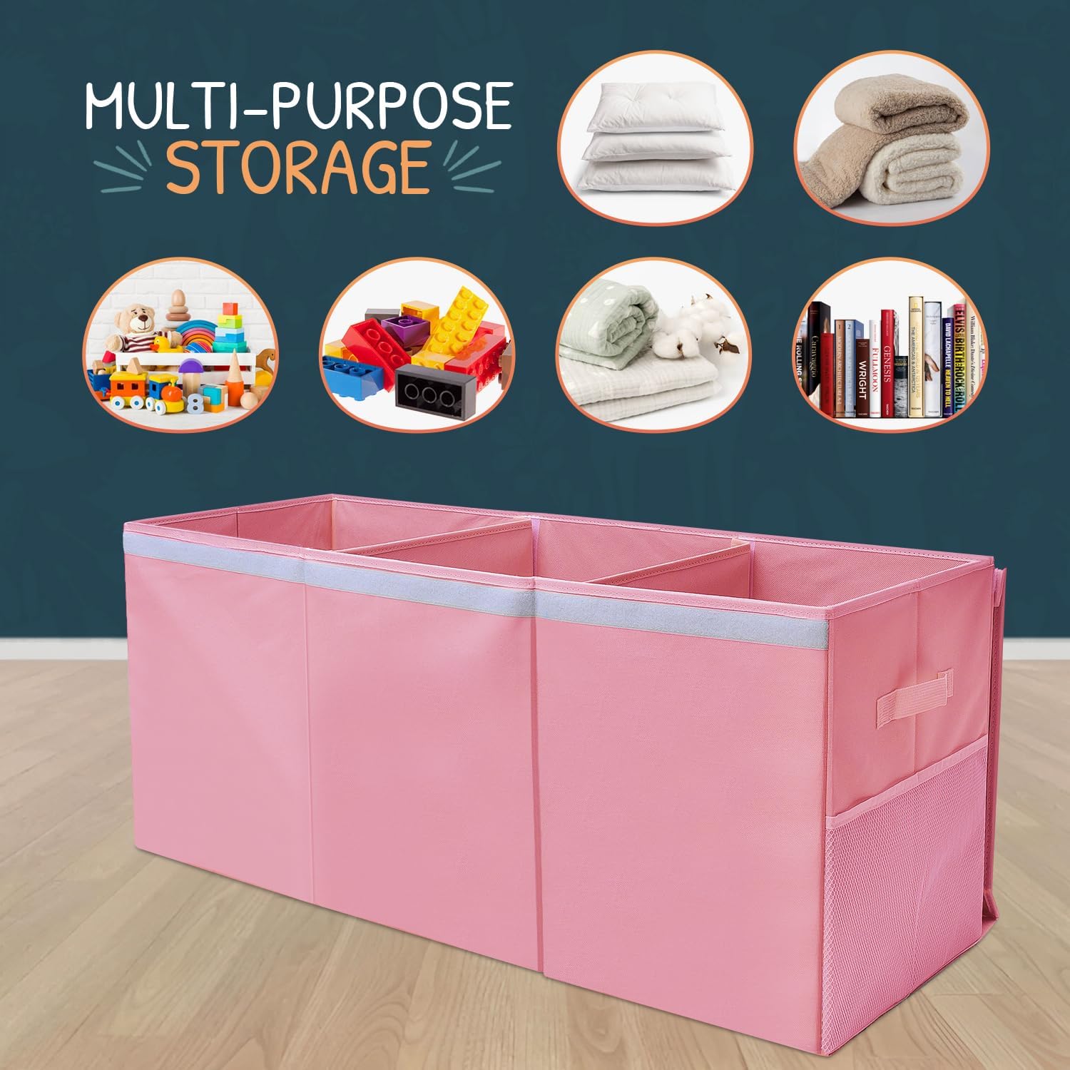 Extra Large Toy Storage Organizer with Lid - Sturdy, Collapsible Toy Chest Storage Box Design - Toys Bin with Dividers for Kids, Nursery, Bedroom, Playroom 37"x16"x14" - NestledHome