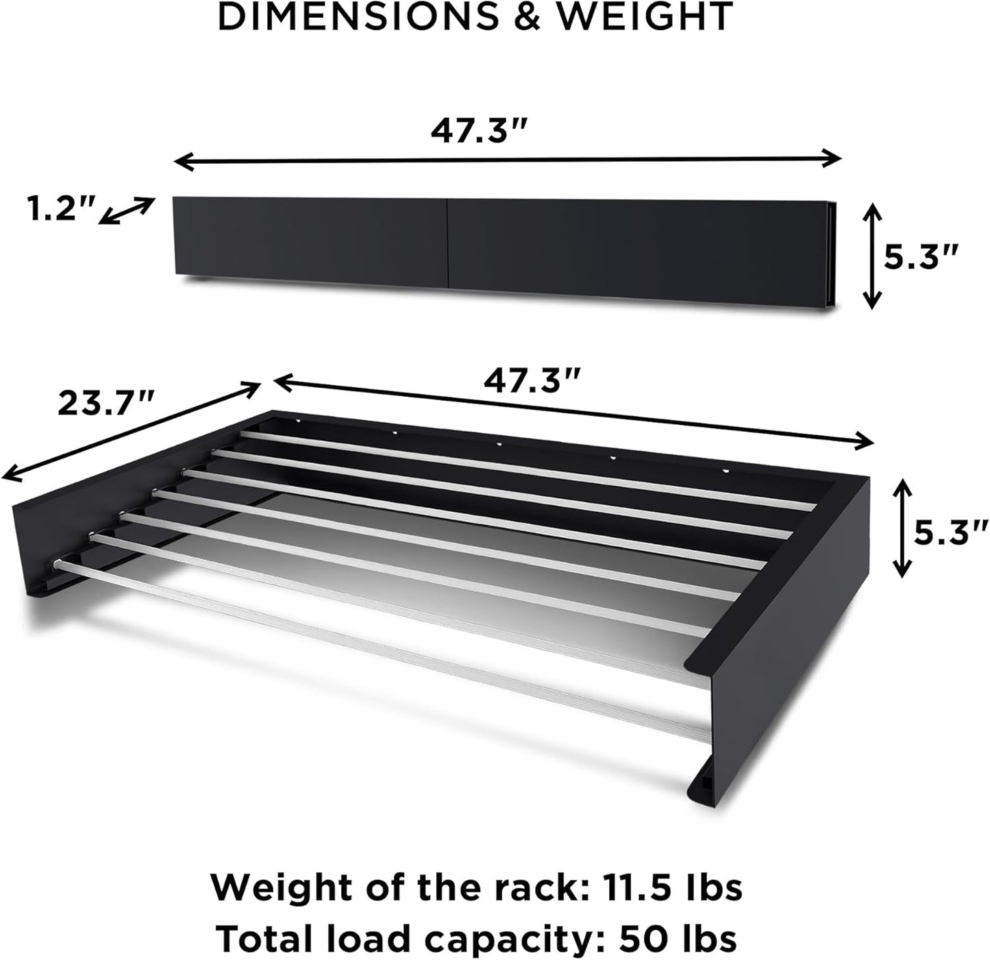Step Up Laundry Drying Rack (Extra Large: 47 Inches, 12 Lbs), Wall Mounted, Retractable Clothes Drying Rack, 70lbs Capacity, 27 Linear Ft, with Wall Template and Long Drill Bit (47" White) - NestledHome