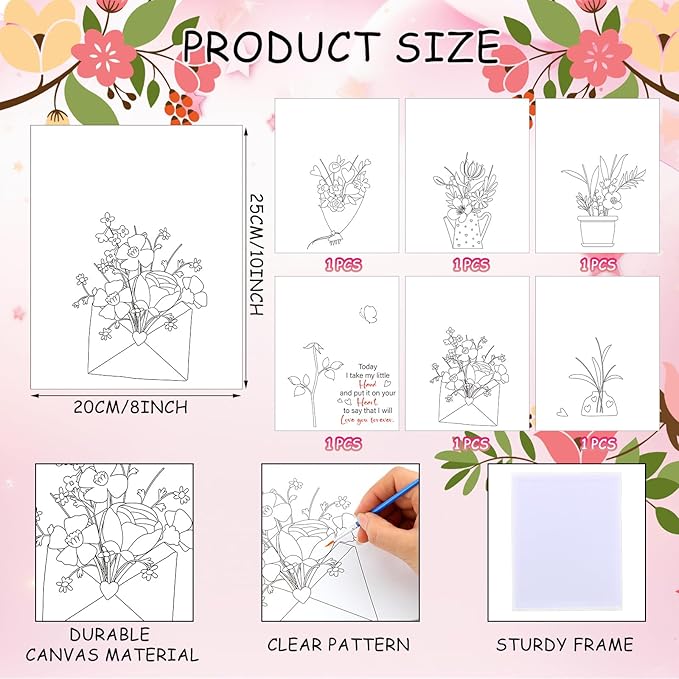 Motipuns 6 Sets Mother's Day Crafts DIY Kit Flower Bouquet Handprint Art Craft Gifts for Mom from Daughter or Son 8 x 10 Inch Handprint Flowers Bouquet Kit for Mother Grandma Birthday Supplies