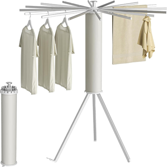 Tripod Clothes Drying Rack, Garment Rack Portable and Foldable Space Saving Laundry Drying Rack - Dryer Rack Clothing Floor Folding Balcony Bedroom Household (Silver(Aluminum), 16 rods) - NestledHome